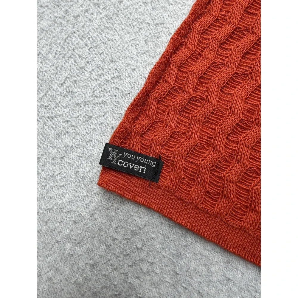 You Young Coveri Scarf Mens One Size Orange Cable Knit Made In Italy Wool Warm
